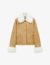 LOEWE LOEWE WOMEN'S WHITE/GOLD SHEARLING-TRIM PATCH-POCKET LEATHER JACKET