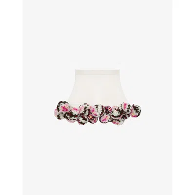 Loewe Womens White/multicolor  X Paula's Ibiza Floral Pom-pom Textured Cotton-blend Mini Skirt Xs