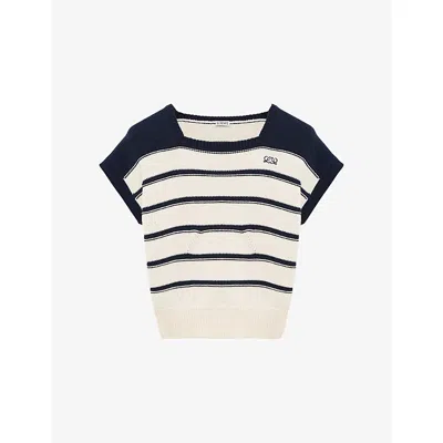 Loewe Womens White/navy Blue Striped Logo-embroidered Sleeveless Cotton-blend Jumper In Multi