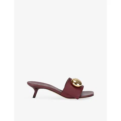 Loewe Womens Wine Pebble 45 Heeled Leather Slides Eur 38/5 Uk In Burgundy