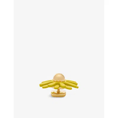 Loewe Womens Yellow  X Paula's Ibiza Flower Leather And Brass Pin In Gold