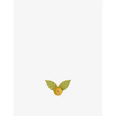 Loewe Womens Yellow  X Paula's Ibiza Flower Leather Pin In Green