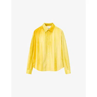 Loewe Womens Yellow Pleated Relaxed-fit Leather Shirt