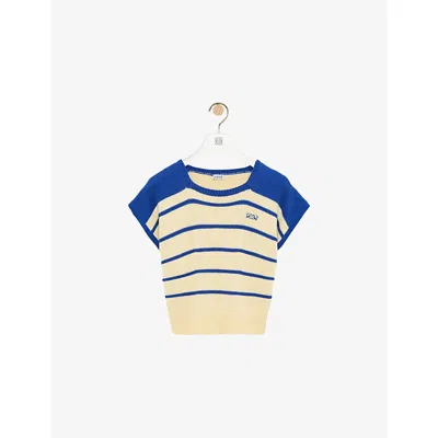 Loewe Anagram-embroidered Striped Cotton And Wool-blend Sweater In Blue