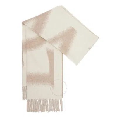 Loewe Wool- Cashmere Logo Detailed Fringed Scarf In White/beige