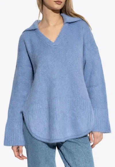 Loewe Wool And Alpaca V-neck Sweater In Blue