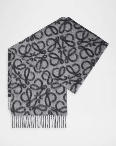 Loewe Wool And Cashmere Anagram Scarf In Drk Grey