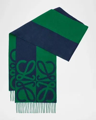 Loewe Wool And Cashmere Anagram Scarf In Navy Green