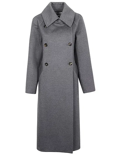 Loewe Double-breasted Cashmere-blend Coat In Grey