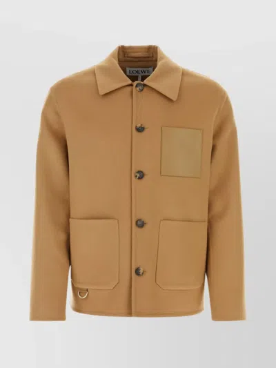 Loewe Wool And Cashmere Blend Jacket With Drop Shoulders In Gold