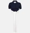 Loewe Colorblock Cropped Backless Wool Cashmere Polo Sweater With Self-tie In Blue