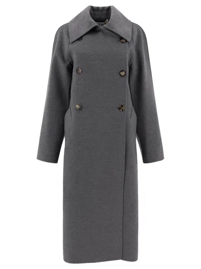LOEWE WOOL AND CASHMERE DOUBLE-BREASTED COAT COATS GREY