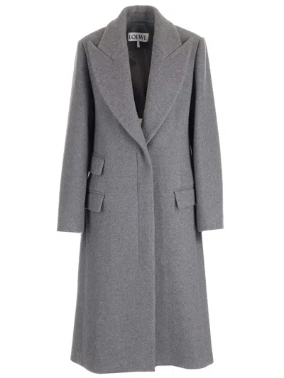 Loewe Wool And Cashmere Long Coat Coats Grey
