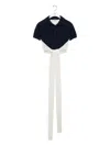 Loewe Colorblock Cropped Backless Wool Cashmere Polo Sweater With Self-tie In Blue