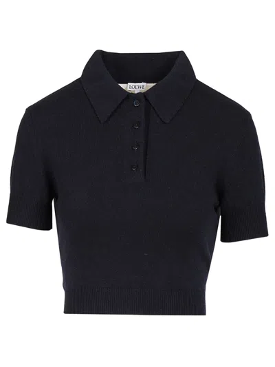 Loewe Wool And Cashmere Polo Shirt Blue