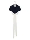 Loewe Colorblock Cropped Backless Wool Cashmere Polo Sweater With Self-tie In Blue