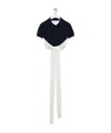 Loewe Colorblock Cropped Backless Wool Cashmere Polo Sweater With Self-tie In White