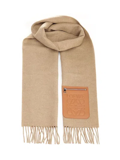 Loewe Wool And Cashmere Scarf Scarves And Foulards Beige
