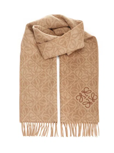 Loewe Wool And Cashmere Scarf Scarves And Foulards Grey In Brown