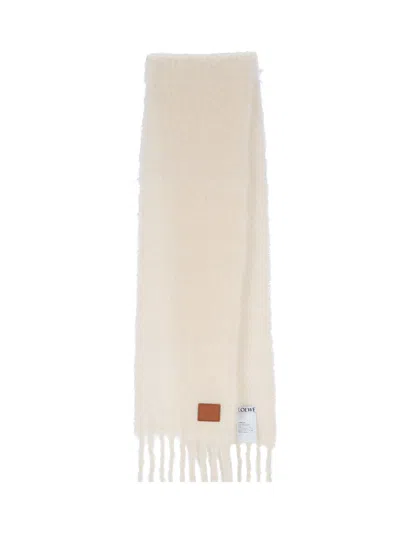 Loewe Wool And Mohair Logo Scarf In White