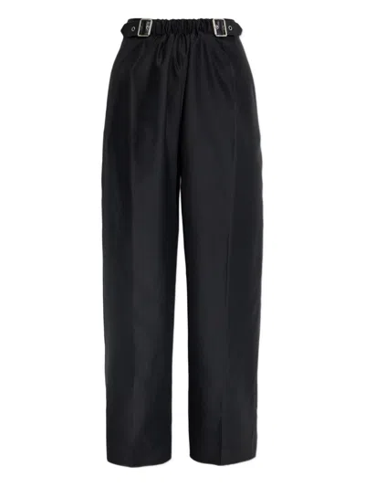 Loewe Wool And Silk Belted Trousers In Black