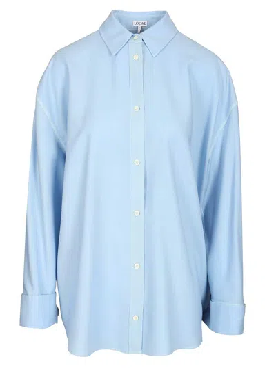 Loewe Wool And Silk Shirt Shirts Light Blue In Multi