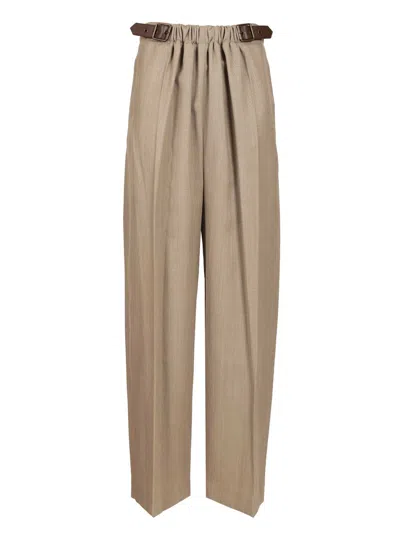 Loewe Wool And Silk Trousers Beige In Brown