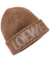 Loewe Logo Ribbed-knit Wool-blend Beanie In Brown