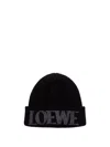 Loewe Wool Beanie With Ribbed Texture In Black