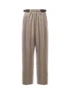 Loewe Wool Belted Trousers In Brown