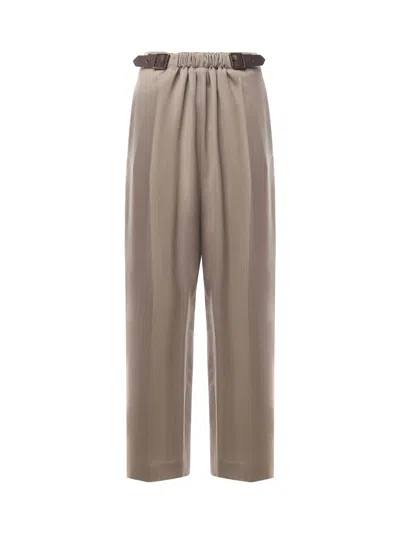 Loewe Wool Belted Trousers In Brown