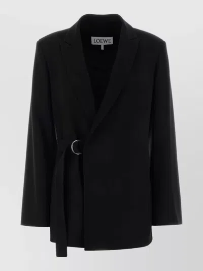 Loewe Wool Blazer Belted Waist Button Cuffs Lapel In Black