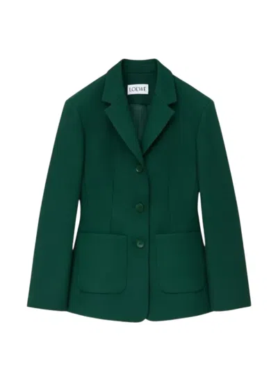 Loewe Wool Jacket Fitted Waist Structured Shoulders In Green