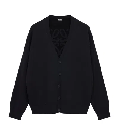Loewe Wool-blend Anagram-lining Cardigan In Black