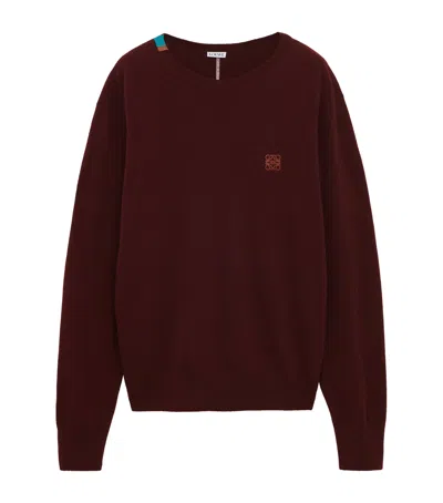 Loewe Wool-blend Anagram Sweater In Burgundy