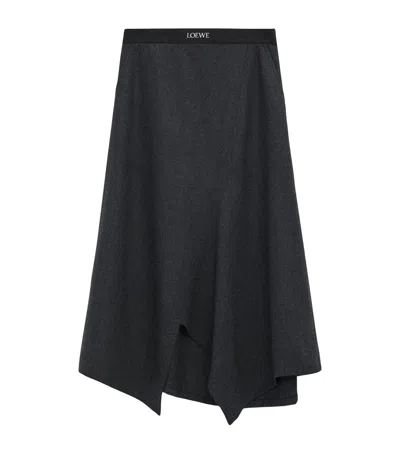Loewe Wool-blend Asymmetric Midi Skirt In Black
