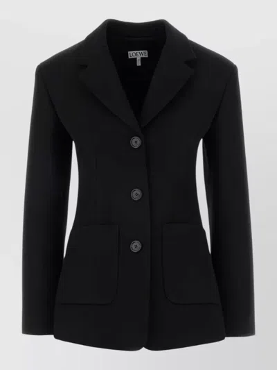 Loewe Wool Blend Blazer Notch Lapel Single Breasted In Black