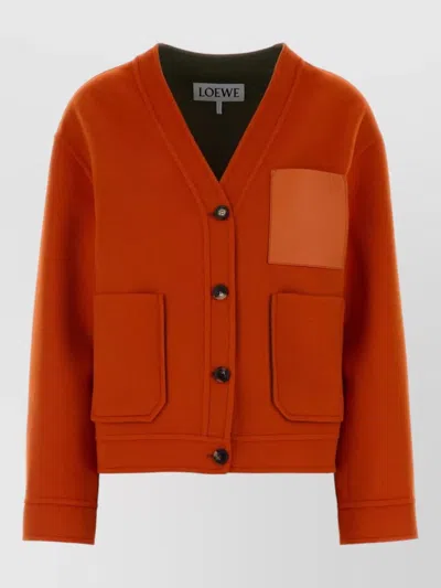 Loewe Wool Blend Cardigan Long Sleeves Pockets In Orange