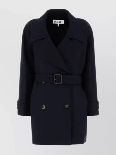 Loewe Wool Blend Coat With Back Vent And Belt In Blue