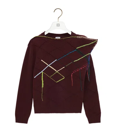 Loewe Wool-blend Contrast-stitch Sweater In Burgundy