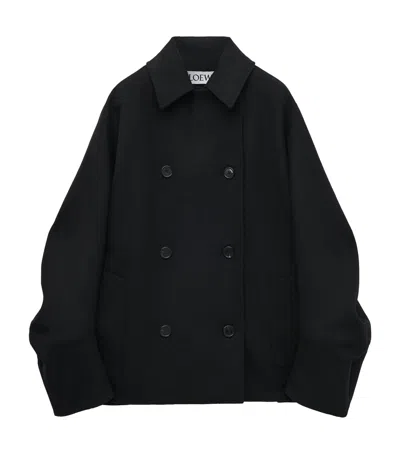 Loewe Wool-blend Double-breasted Coat In Black