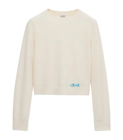 Loewe Womens Ecru Logo-embroidered Long-sleeves Wool Knitted Jumper In Gray