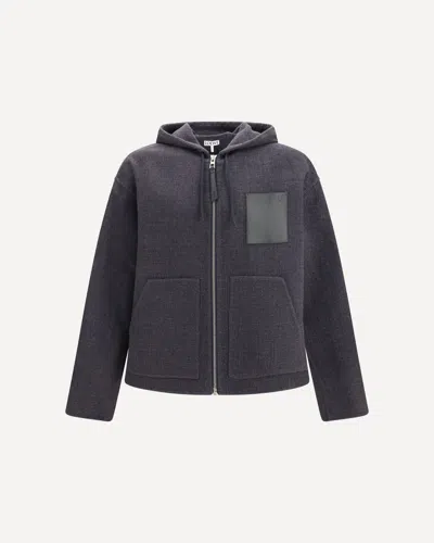 Loewe Wool Blend Hooded Jacket In Blue