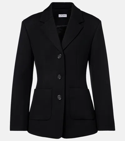 Loewe Wool Blend Blazer Notch Lapel Single Breasted In Black