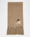 Loewe Wool-blend Knitted Bunny Scarf In Light Grey