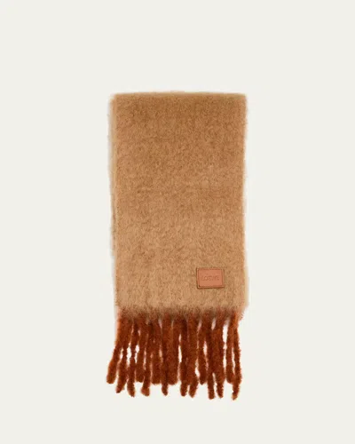 Loewe Wool-blend Logo Patch Scarf In Beige Orange