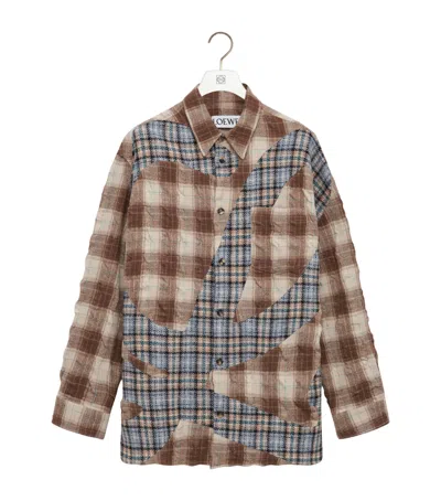 Loewe Wool-blend Long-sleeve Check Shirt In Brown