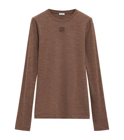 Loewe Wool-blend Long-sleeve T-shirt In Brown