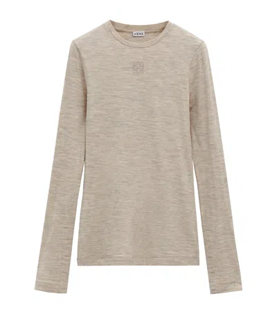 Loewe Wool-blend Long-sleeve T-shirt In White