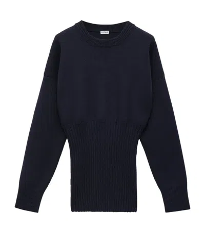 Loewe Long Ribbed Wool Sweater In Blue